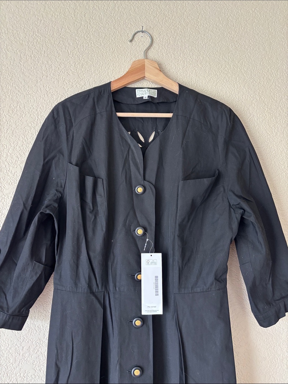 Emmanuelle Khanh Paris Vintage Black Button Up Dress With Pockets- NWT - Picture 2 of 6